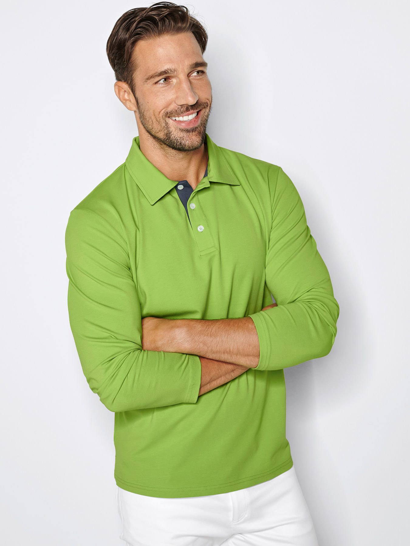 Heren poloshirt met lange mouwen – single jersey