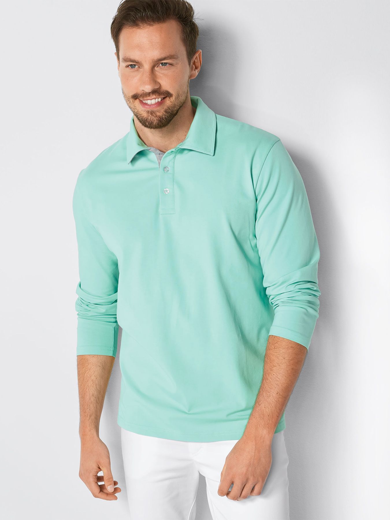 Heren poloshirt met lange mouwen – single jersey